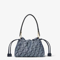 Mamma Baguette Medium Dark blue denim-effect FF jacquard bag