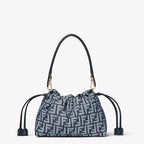 Mamma Baguette Medium Dark blue denim-effect FF jacquard bag
