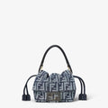 Mamma Baguette Small Dark blue denim-effect FF jacquard mini-bag