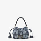 Mamma Baguette Small Dark blue denim-effect FF jacquard mini-bag