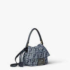 Mamma Baguette Small Dark blue denim-effect FF jacquard mini-bag