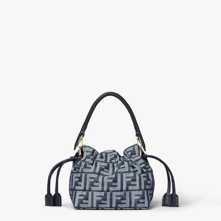 Mamma Baguette Small Dark blue denim-effect FF jacquard mini-bag
