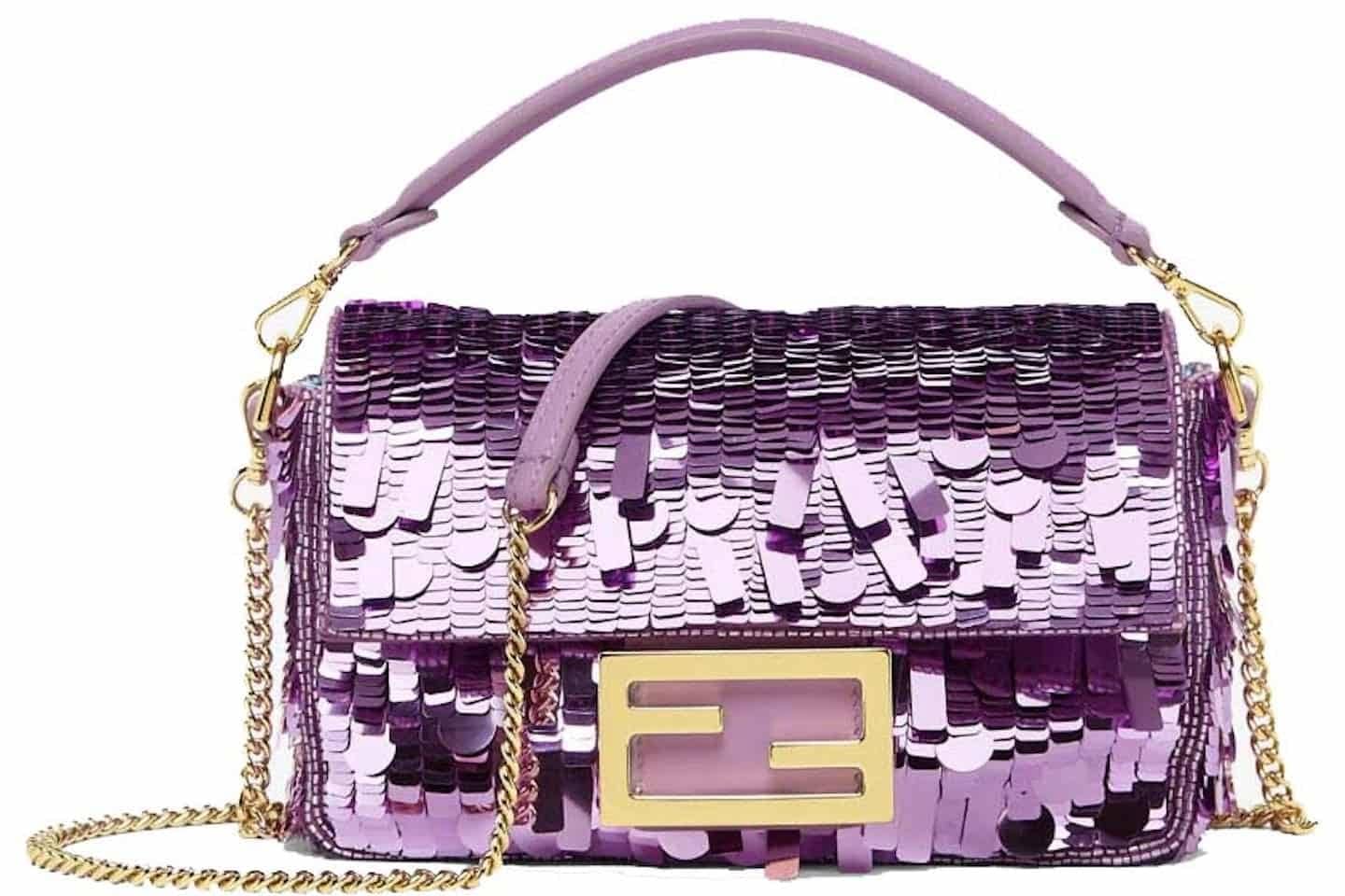 FENDI Iconic Small Baguette Bag – Pink Sequin Embroidery