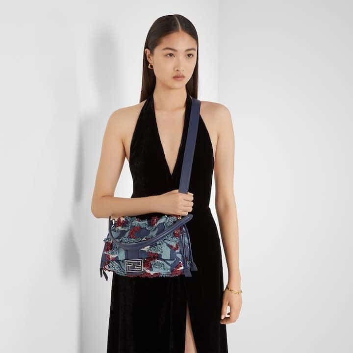 Mamma Baguette Medium Multicolored Night Butterfly beaded Bag
