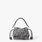 Mamma Baguette Small Dark blue FF flocked denim mini-bag
