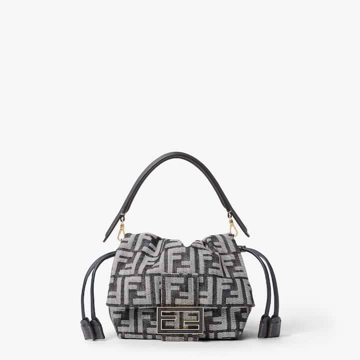 Mamma Baguette Small Dark blue FF flocked denim mini-bag