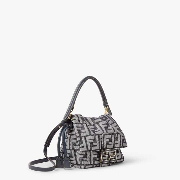 Mamma Baguette Small Dark blue FF flocked denim mini-bag