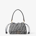 Mamma Baguette Medium Dark blue denim-effect FF jacquard bag