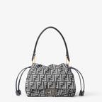 Mamma Baguette Medium Dark blue denim-effect FF jacquard bag