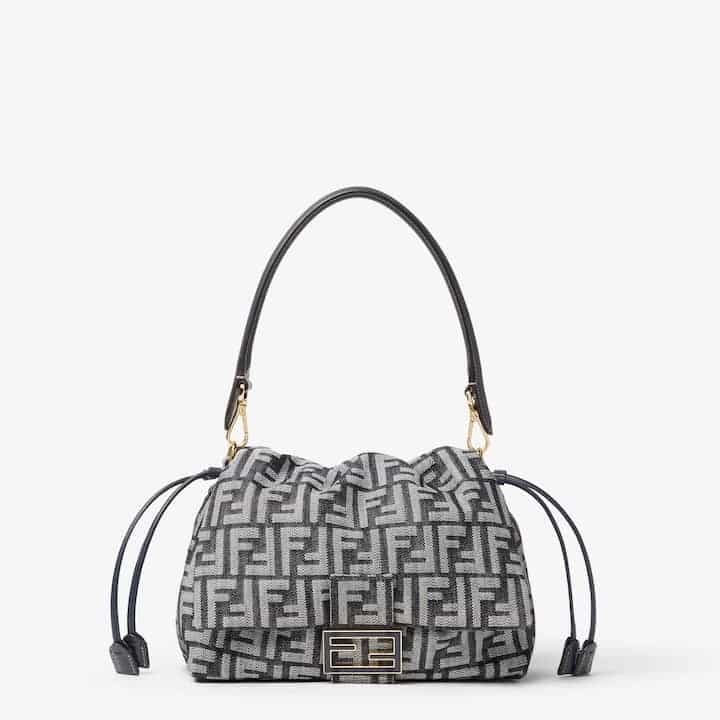 Mamma Baguette Medium Dark blue denim-effect FF jacquard bag
