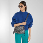 Mamma Baguette Medium Dark blue denim-effect FF jacquard bag
