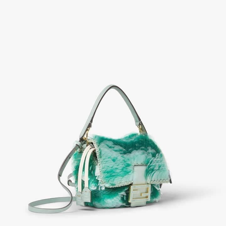 Mamma Baguette Small Mint green crochet mini-bag with maxi sequins
