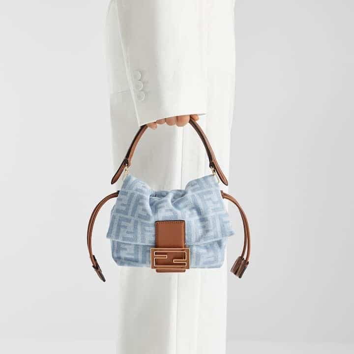 Mamma Baguette Small Light blue FF denim mini-bag