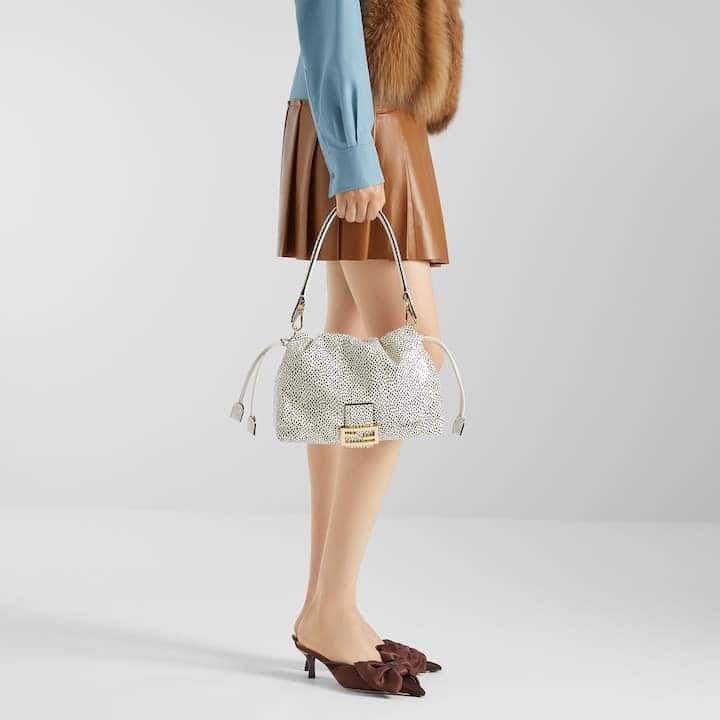 Mamma Baguette Medium White printed elaphe bag