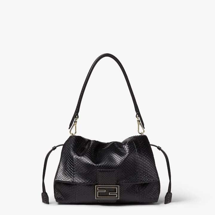 Mamma Baguette Medium Black python leather bag