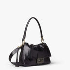 Mamma Baguette Medium Black python leather bag