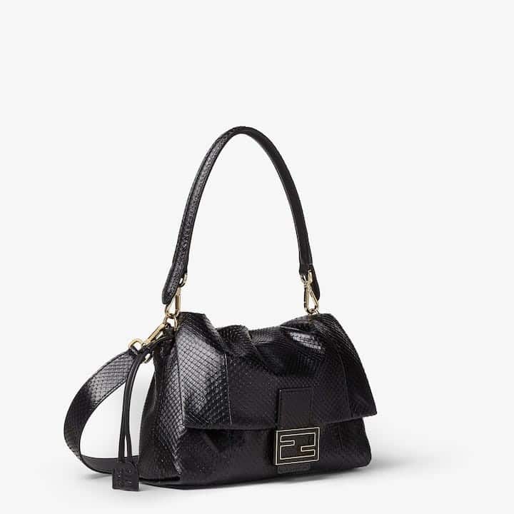 Mamma Baguette Medium Black python leather bag
