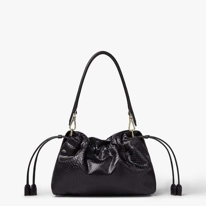 Mamma Baguette Medium Black python leather bag