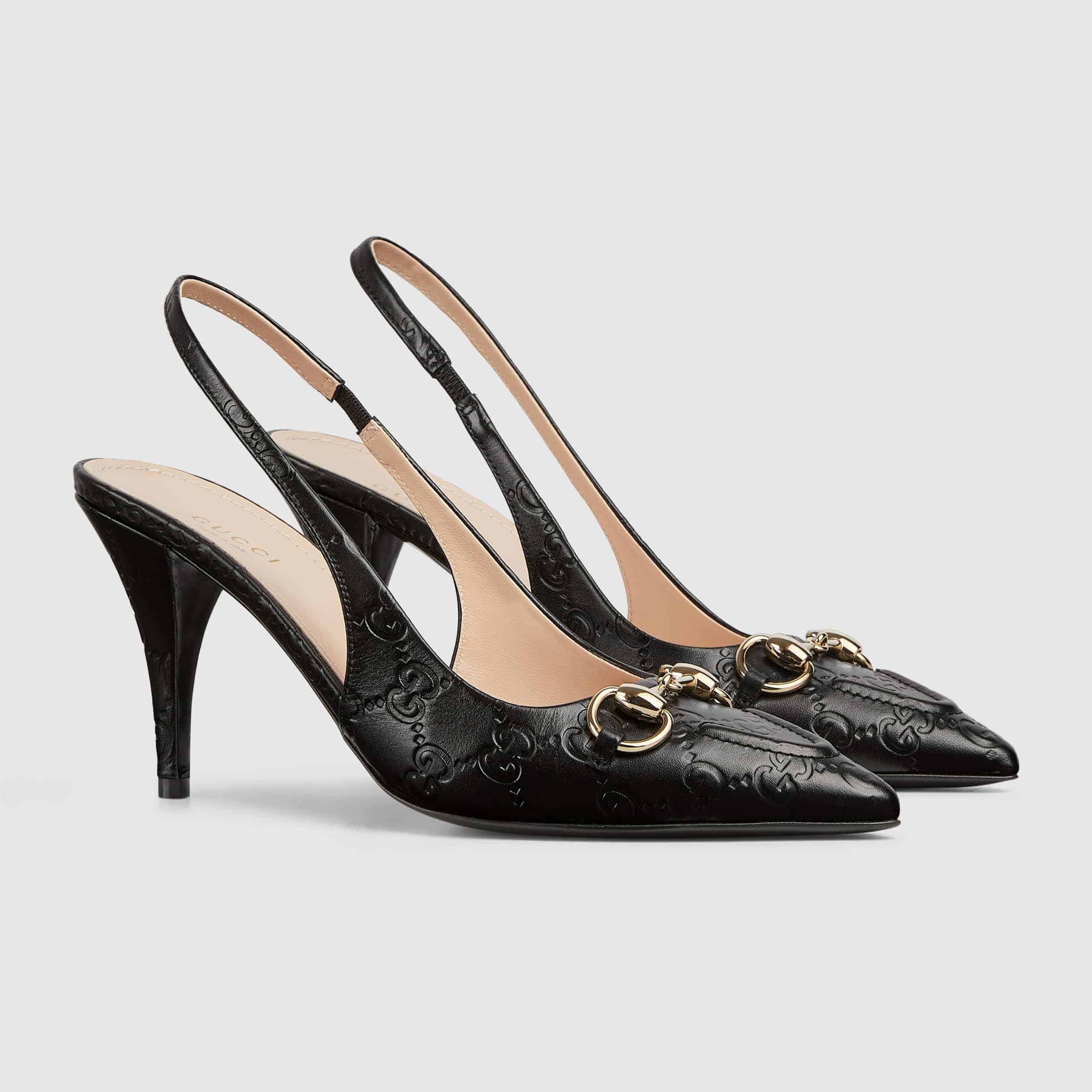 Gucci GG Leather Horsebit Pumps – Black