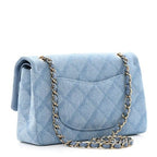 Printed Denim Quilted Medium Double Flap Light Blue