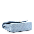 Printed Denim Quilted Medium Double Flap Light Blue