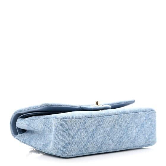 Printed Denim Quilted Medium Double Flap Light Blue
