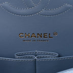 Printed Denim Quilted Medium Double Flap Light Blue
