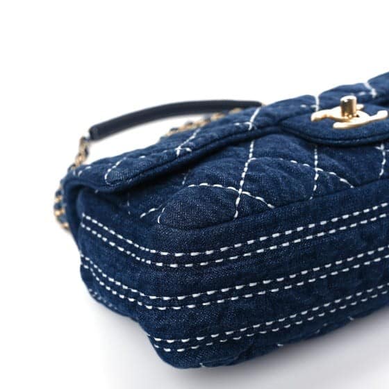 Denim Quilted Medium Denim Trip Single Flap Blue