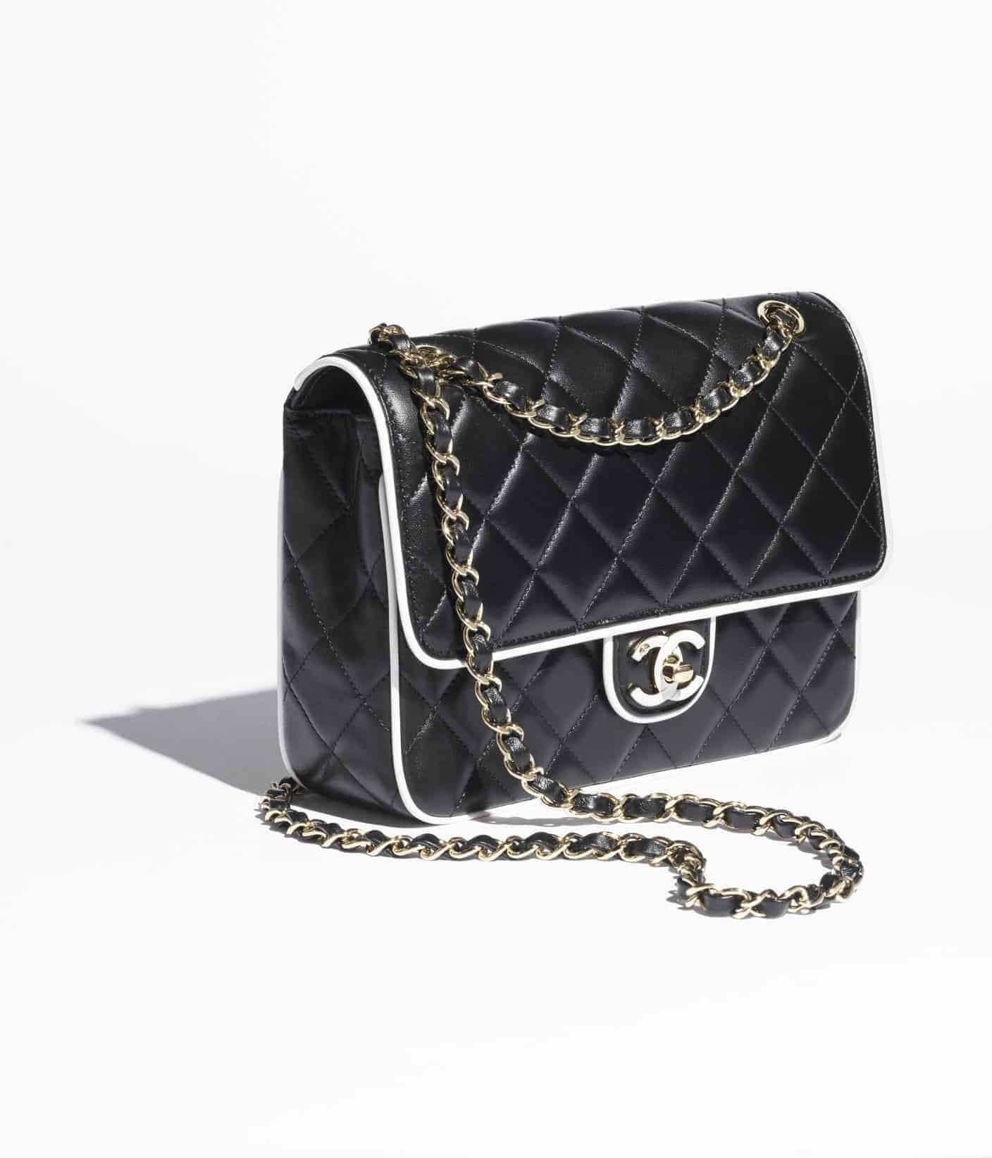 FLAP BAG  Lambskin  Black &amp; White