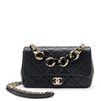 Black Quilted Lambskin Small Elegant Flap Bag Resin and Gold Hardware