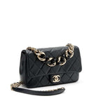 Black Quilted Lambskin Small Elegant Flap Bag Resin and Gold Hardware