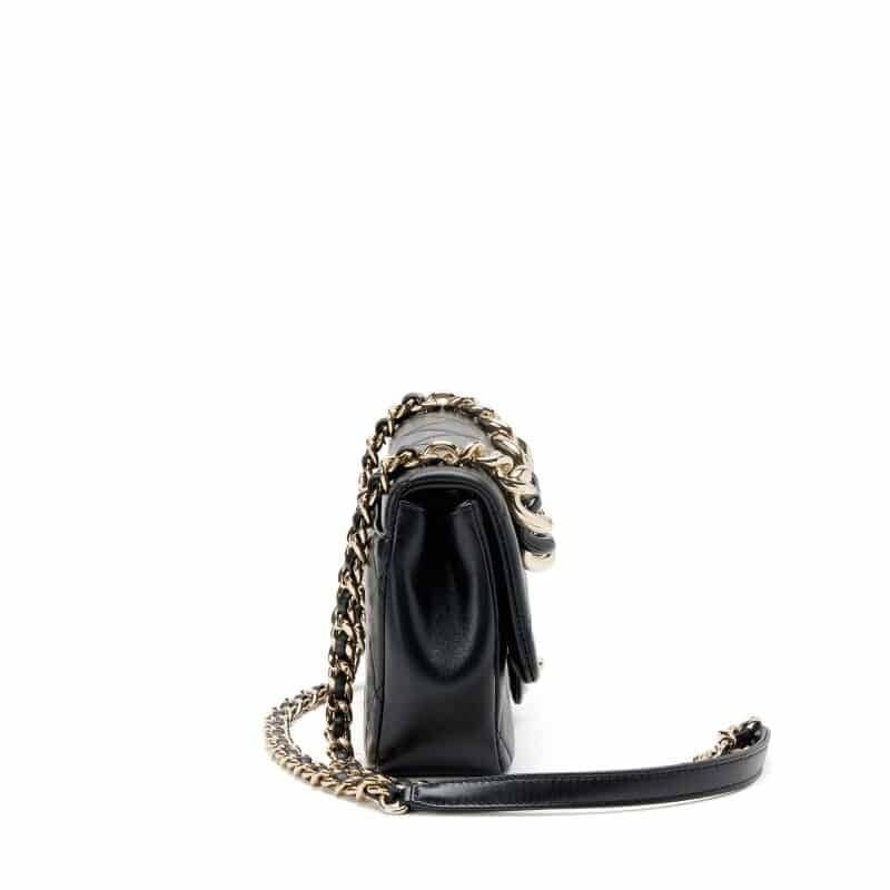 Black Quilted Lambskin Small Elegant Flap Bag Resin and Gold Hardware