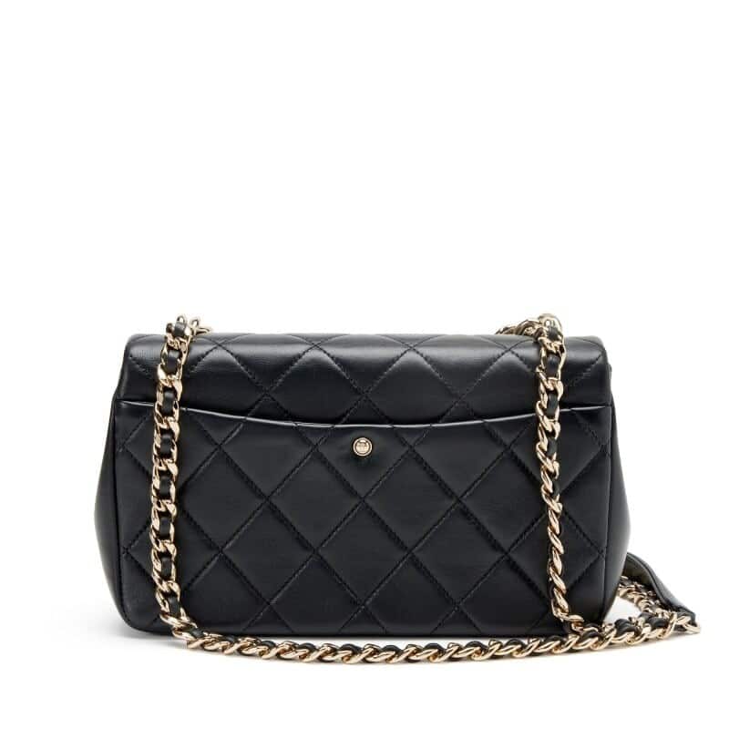 Black Quilted Lambskin Small Elegant Flap Bag Resin and Gold Hardware