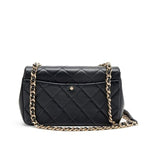 Black Quilted Lambskin Small Elegant Flap Bag Resin and Gold Hardware