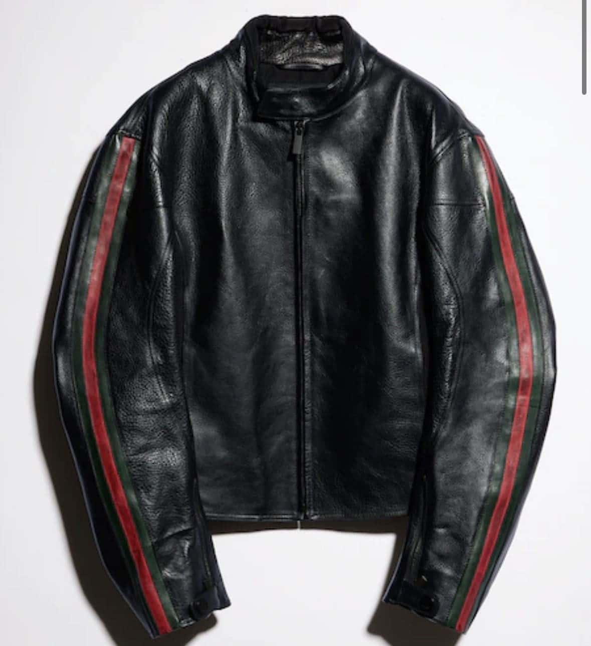 Leather biker jacket with Web detail