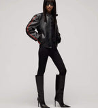 Leather biker jacket with Web detail