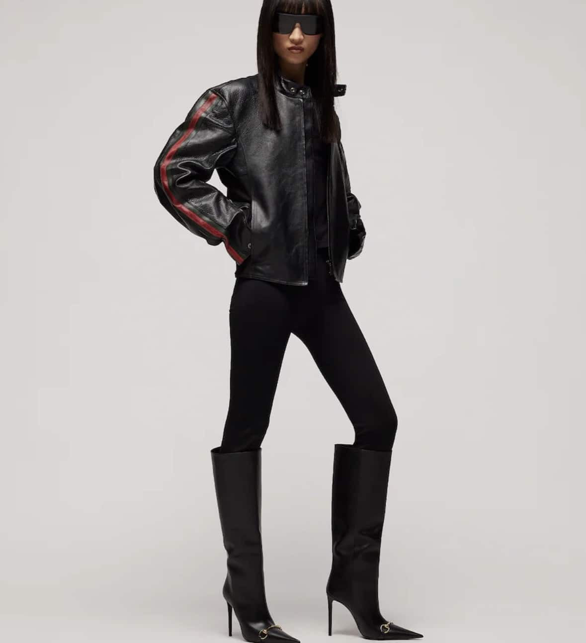 Leather biker jacket with Web detail