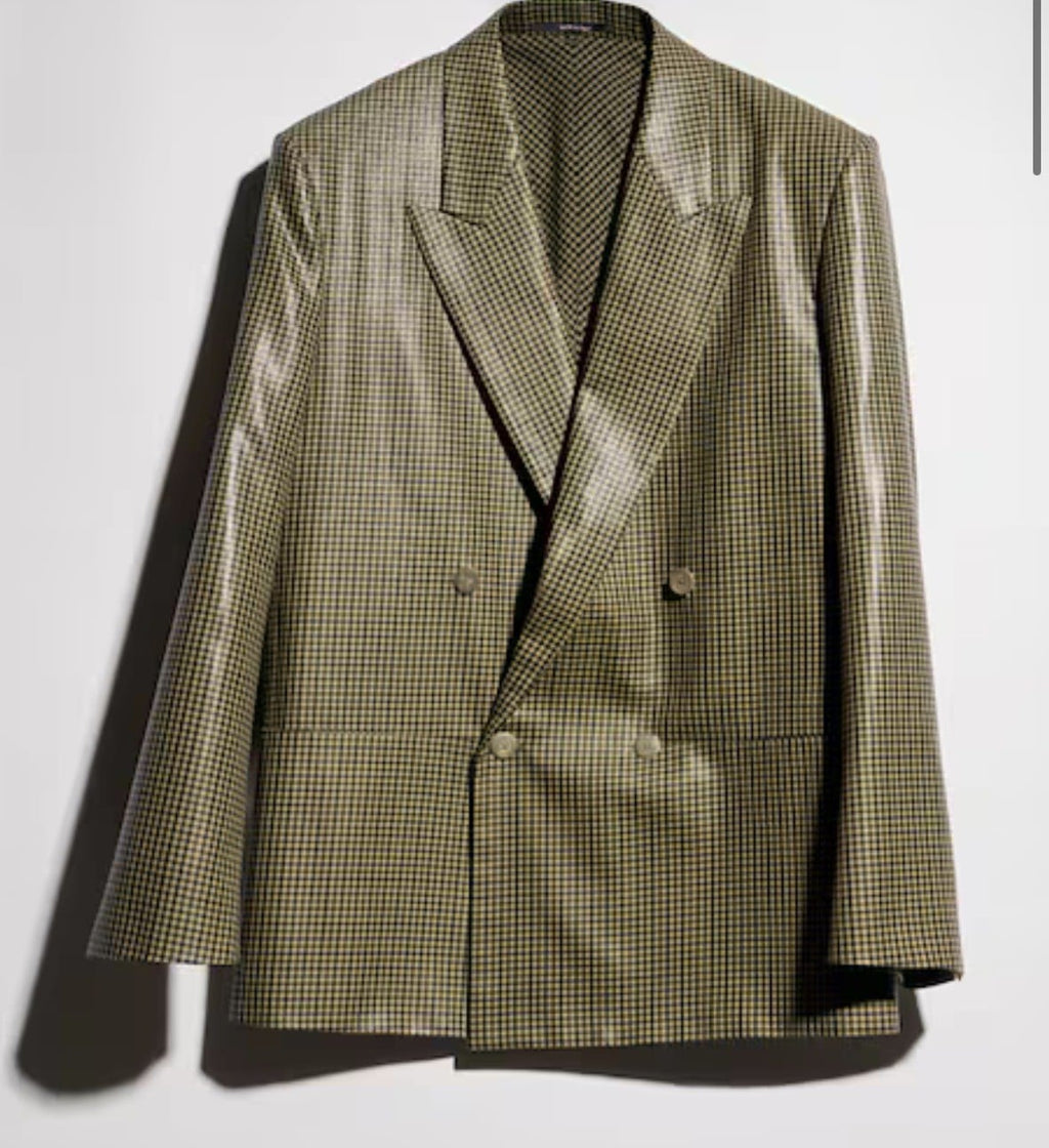 Gingham wool double-breasted jacket