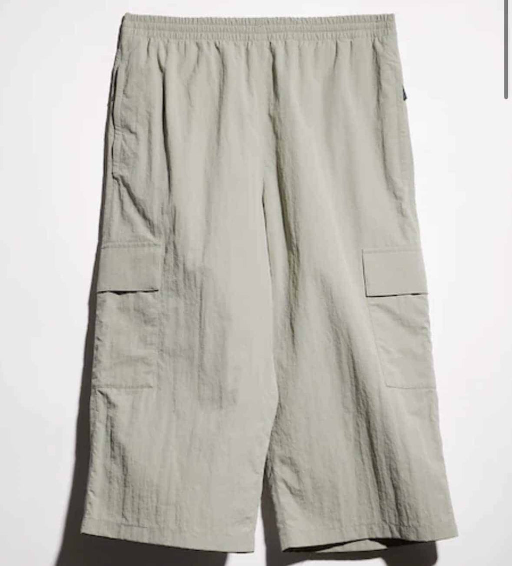 Nylon cargo pants with wrinkle effect