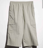 Nylon cargo pants with wrinkle effect