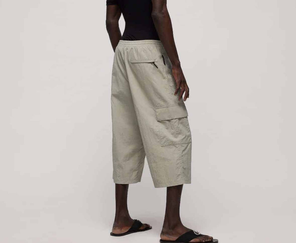 Nylon cargo pants with wrinkle effect