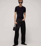 Printed cotton denim pants