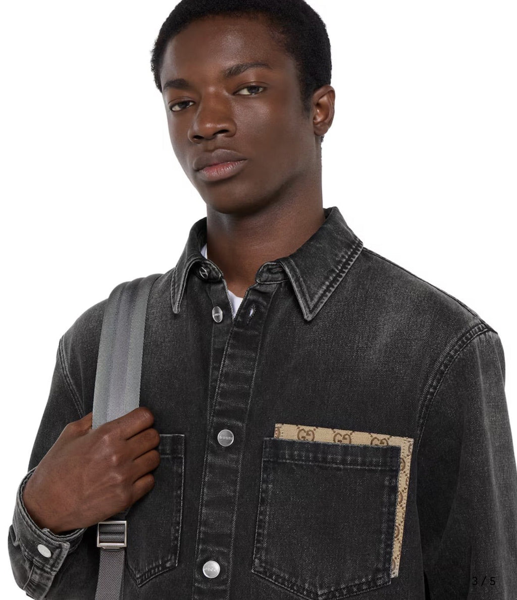 Washed cotton denim shirt