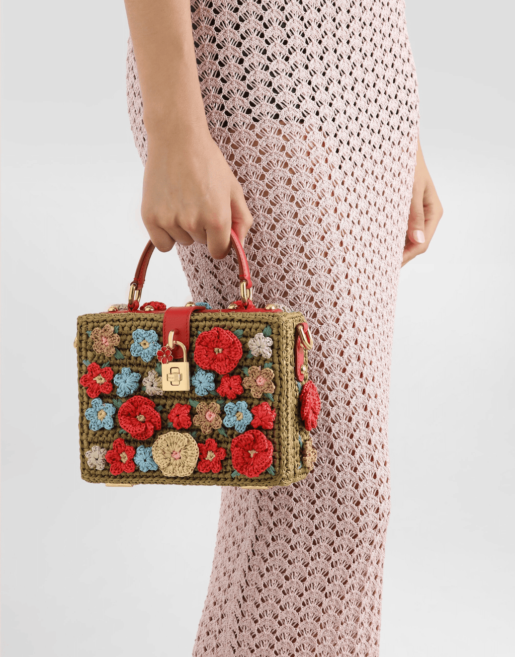 Dolce Box raffia crochet handbag