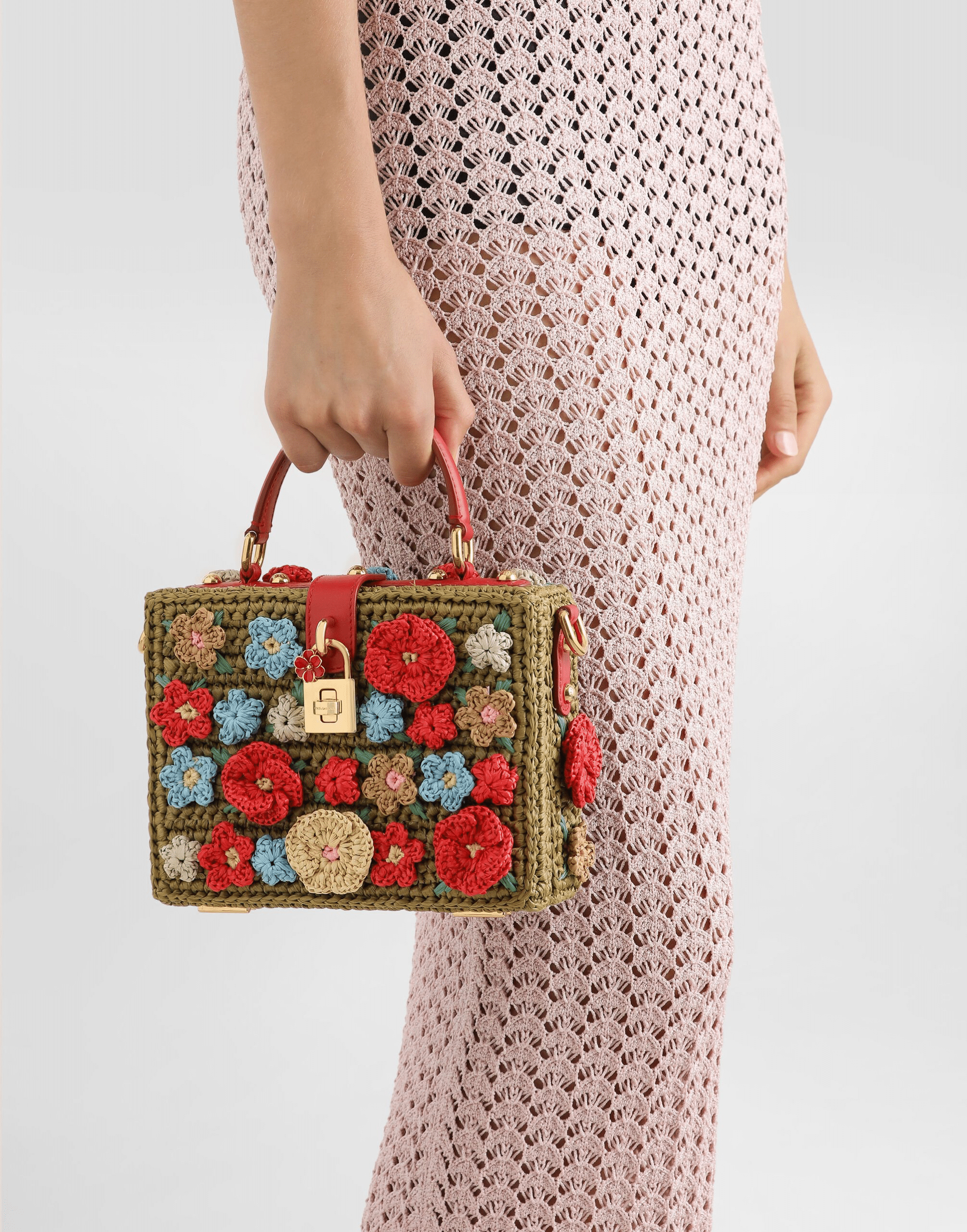 Dolce Box raffia crochet handbag