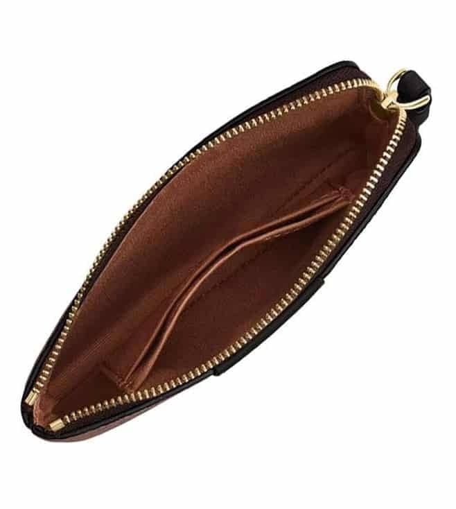 Tan Striped Signature Wristlet Pouch