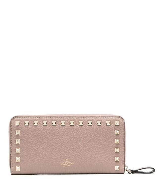 Pink Studded Zip Around Wallet