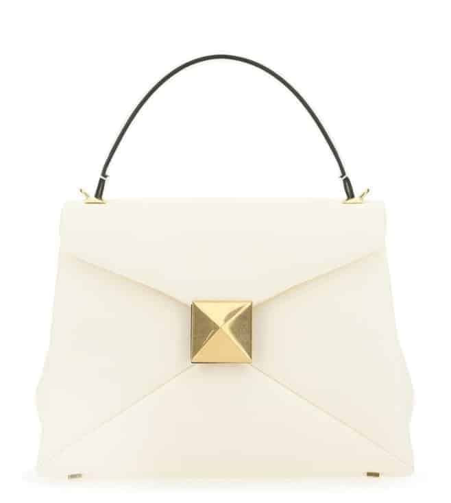White Rockstud Leather Satchel