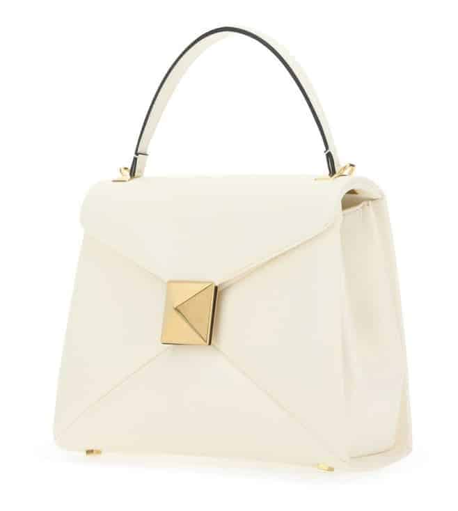 White Rockstud Leather Satchel