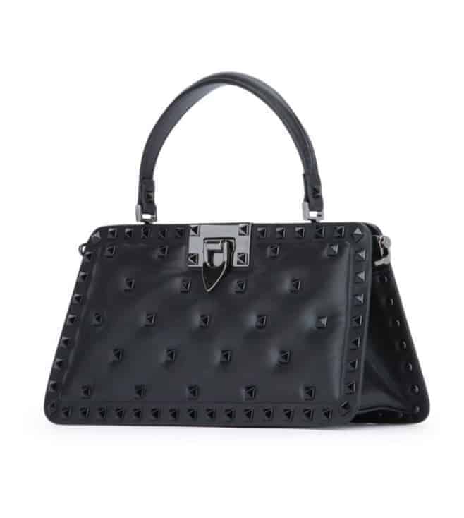 Black Rockstud Studded Leather Cross Body Bag